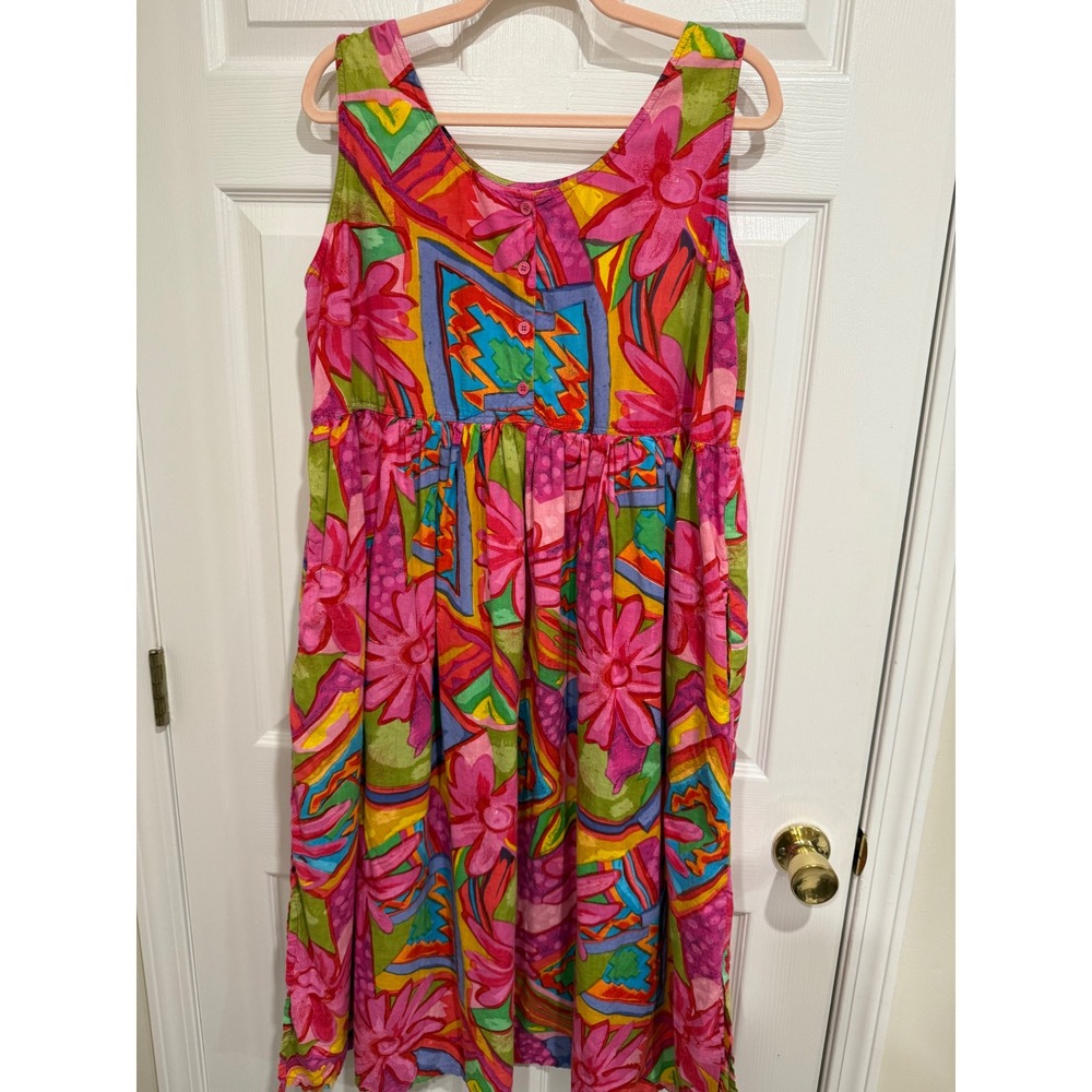 Vintage 90s Sita Womens Cotton Abstract Floral Maxi Dress